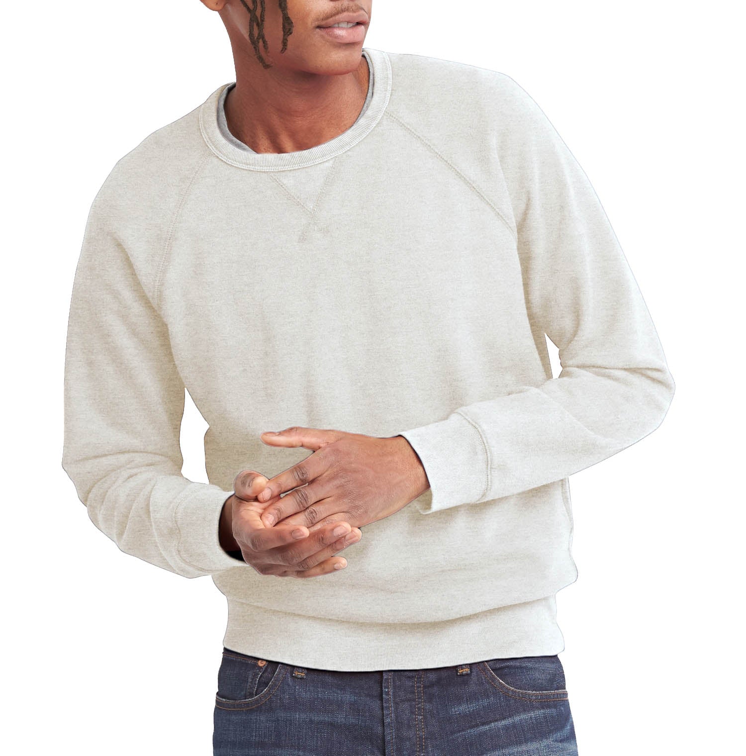MEN'S FRENCH TERRY CREW NECK SWEATER - OATMEAL