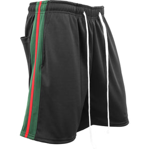 MENS STRIPE TRACK SHORTS - BLK_HGRN_RED
