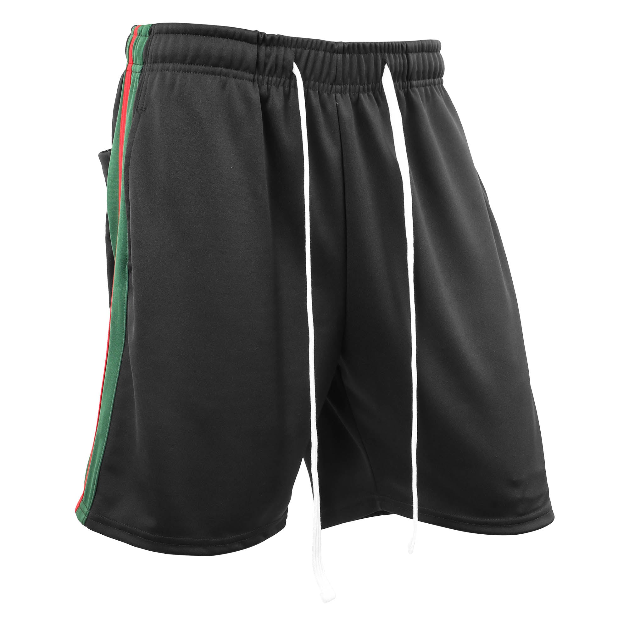 MENS STRIPE TRACK SHORTS - BLK_HGRN_RED