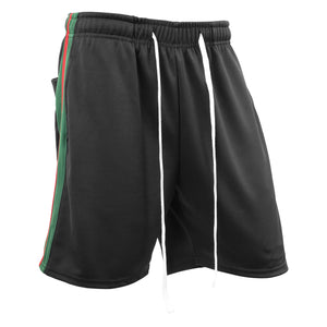 MENS STRIPE TRACK SHORTS - BLK_HGRN_RED