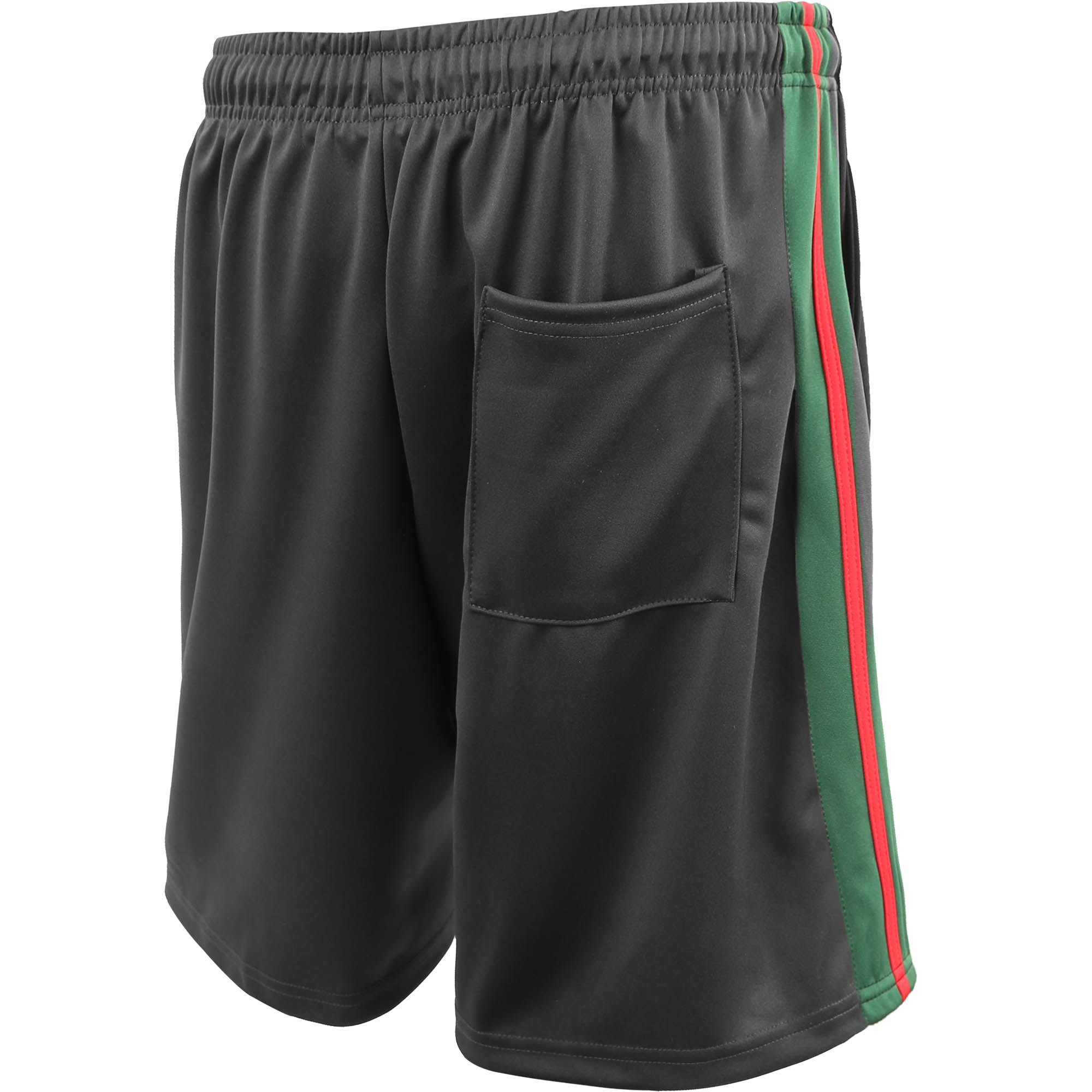 MENS STRIPE TRACK SHORTS - BLK_HGRN_RED
