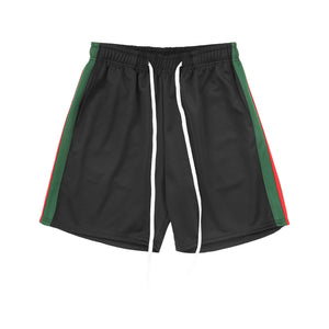 MENS STRIPE TRACK SHORTS - BLK_HGRN_RED