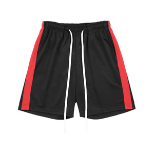 MENS STRIPE TRACK SHORTS - BLACK_RED