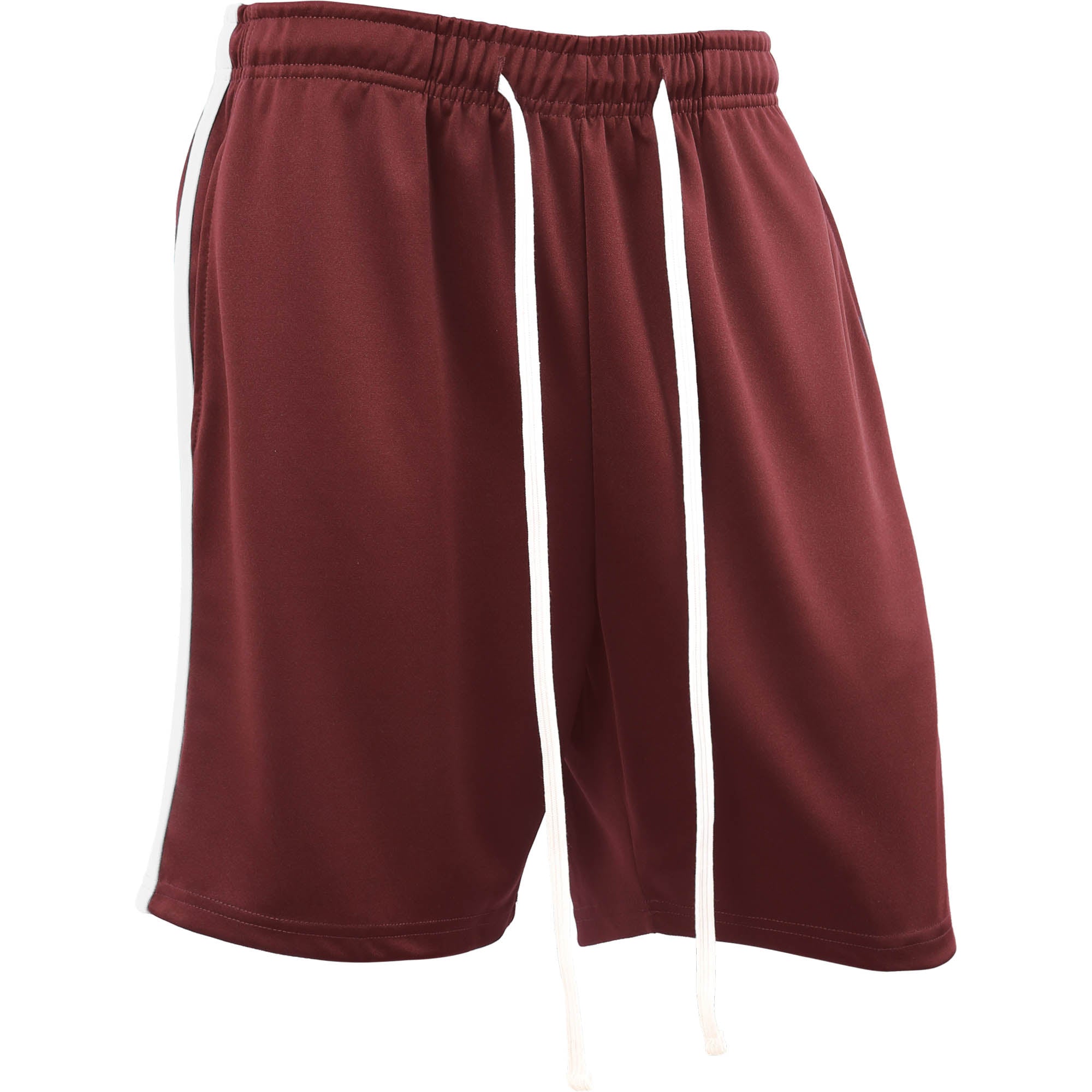 MENS STRIPE TRACK SHORTS - BURGUNDY_WHITE