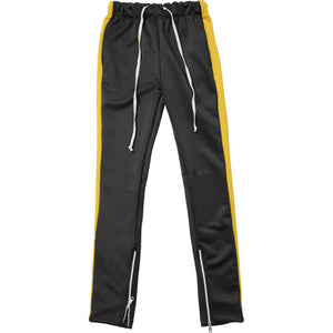 MENS SKINNY STRIPED CONTRAST PANTS - BLACK/NEON-YELLOW