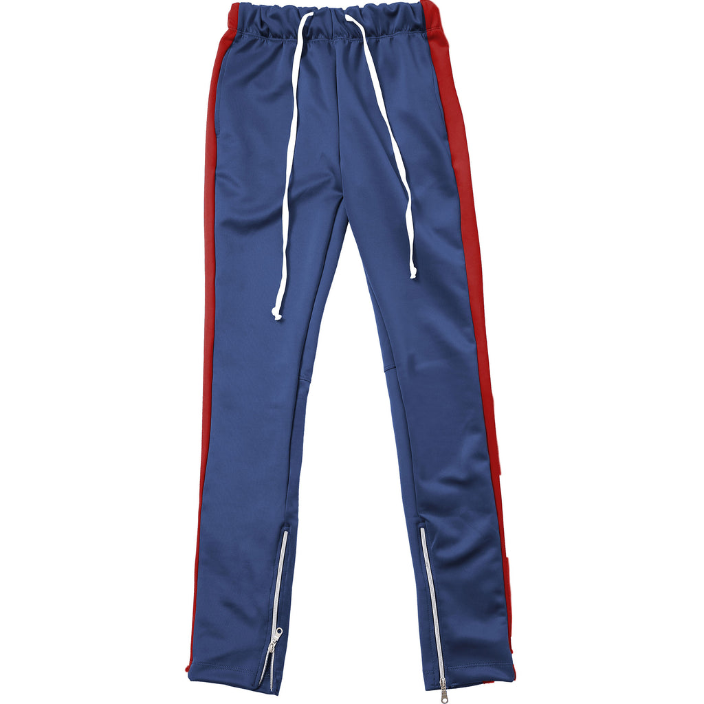MENS SKINNY STRIPED CONTRAST PANTS - ROYAL/RED