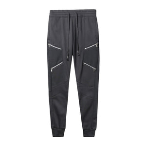 Mens Stretch Poly Moto Biker Pants with Zipper Accents - Black