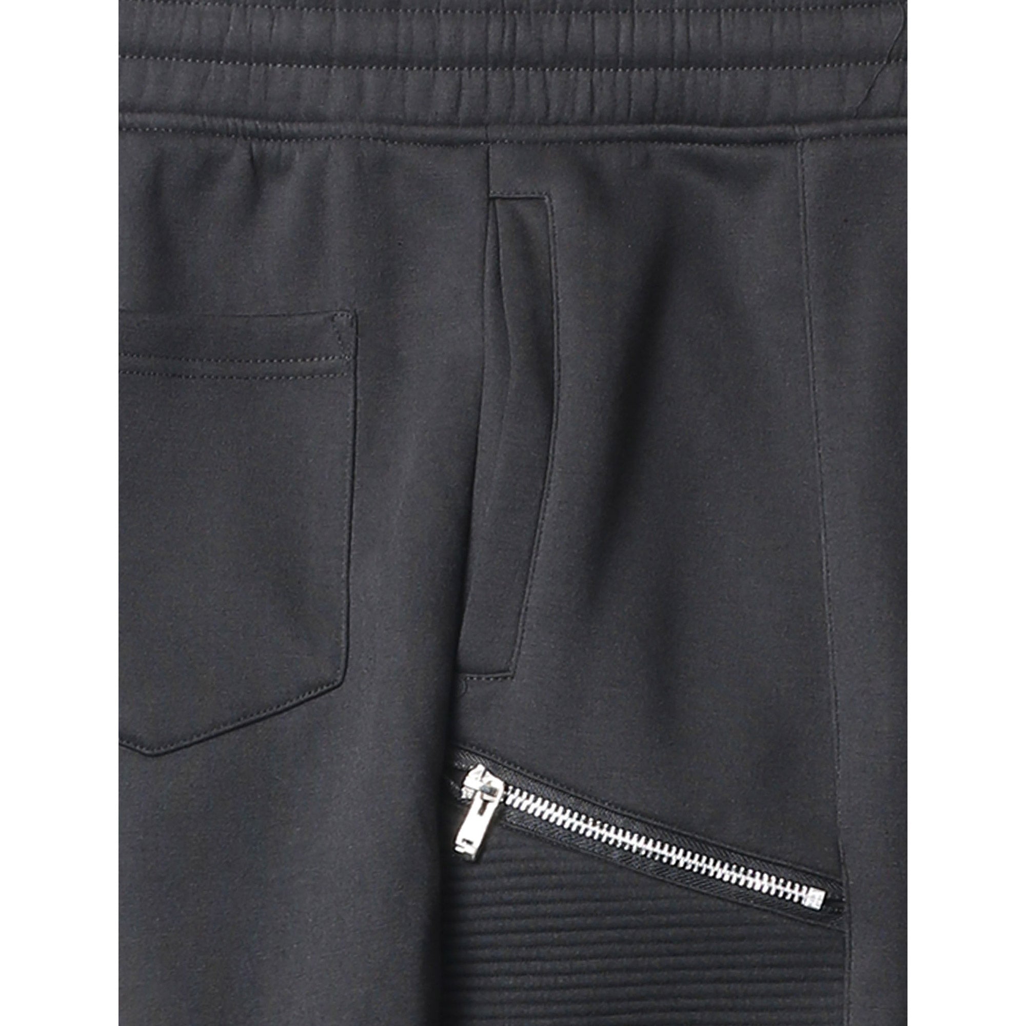 Mens Stretch Poly Moto Biker Pants with Zipper Accents - Black