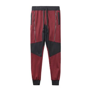 Mens Fleece Moto Biker Pants with Vertical Zipper Accents - Burgundy