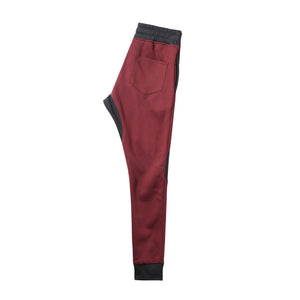 Mens Fleece Moto Biker Pants with Vertical Zipper Accents - Burgundy