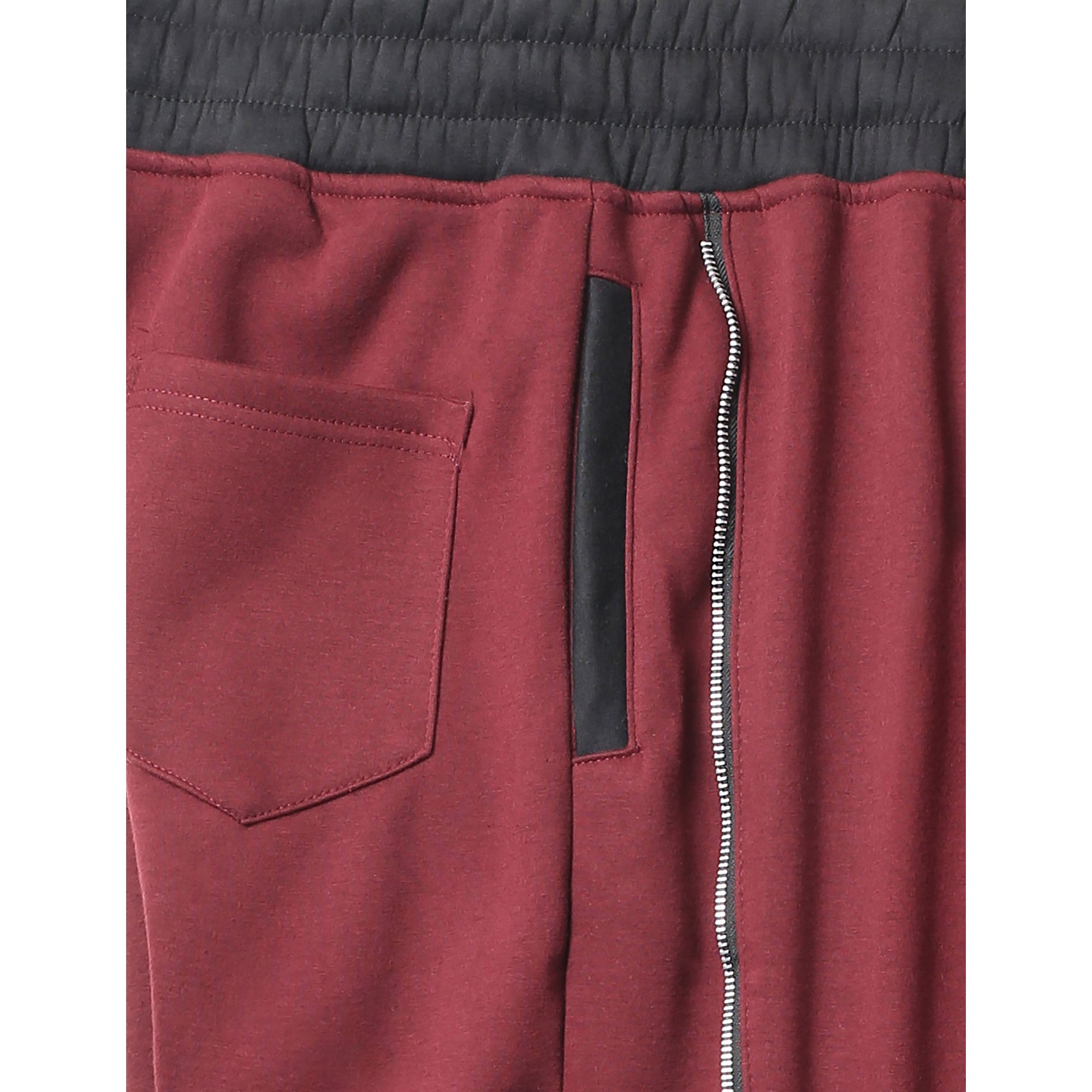 Mens Fleece Moto Biker Pants with Vertical Zipper Accents - Burgundy